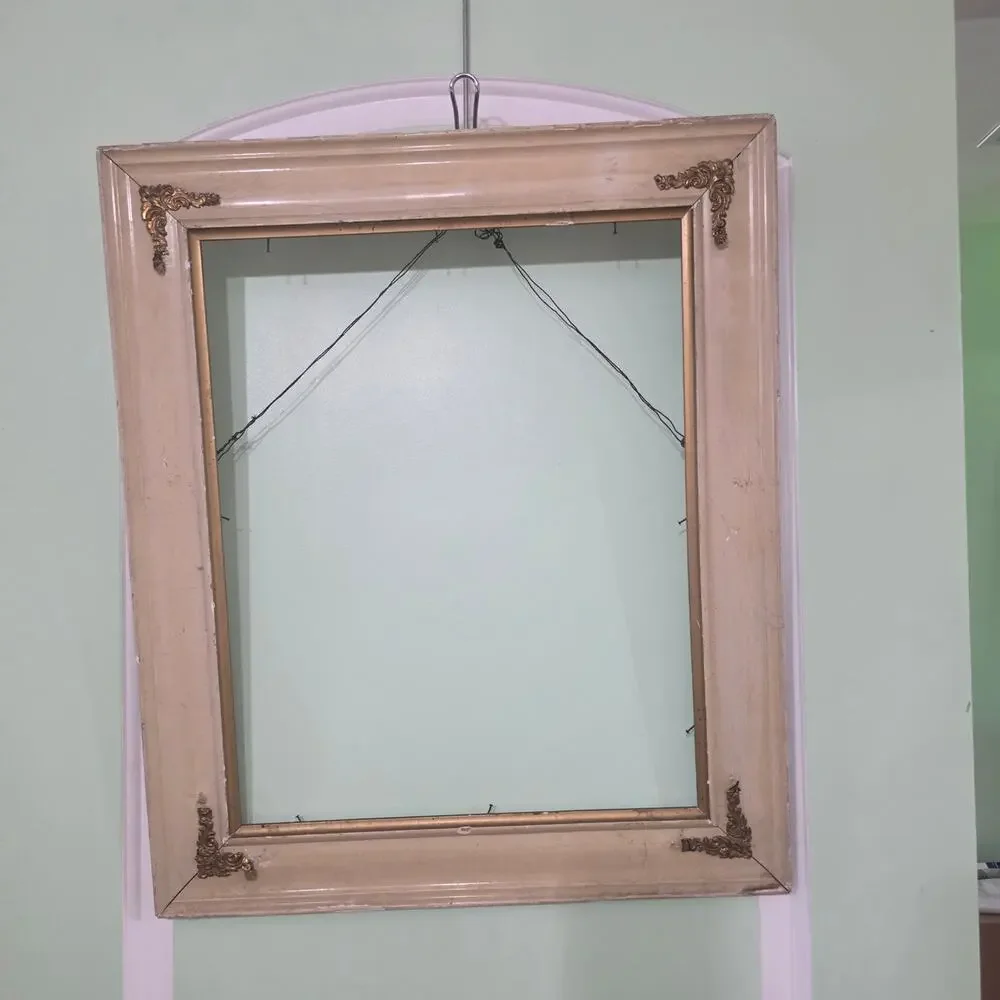 Vintage Cream & Gold Solid Wood Picture Frame with Ornate Brass Corner Appliqués